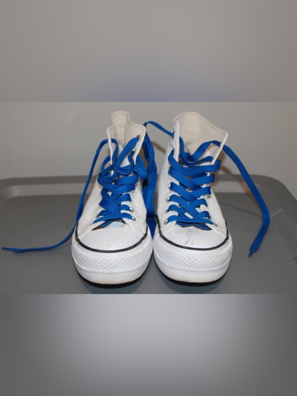 Converse White High-Top Sneakers with Bright Blue Laces